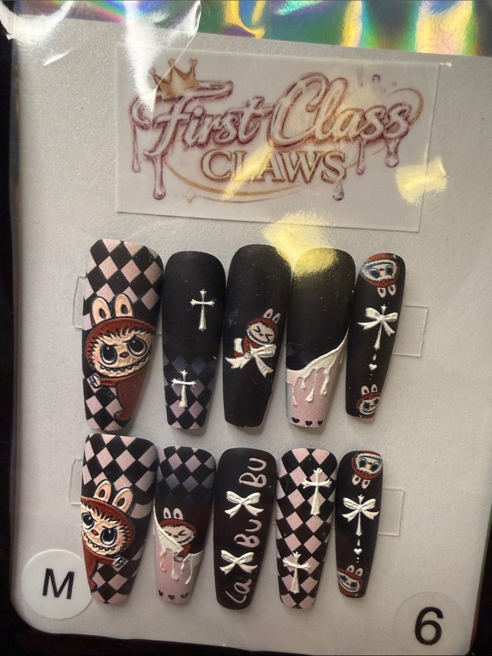 First Class Claws Matte Black & Pink Press-On Nail Set